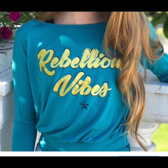 Rebel Athletic cheer top rebellious vibes teal gold - Picture 2 of 6